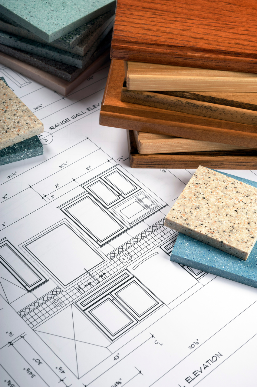 Wood and Countertop Samples on Kitchen Blueprint